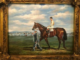 Antique Horse Jockey Oil Painting Equestrian 3