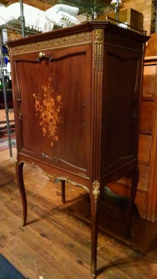 Antique Sheet Music Cabinet 19thc Louis Xv Style - Ormolu Gallery - Floral Marquetry