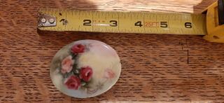 Antique Victorian Brooch Hand Painted Roses On Porcelain 2 3/4 "