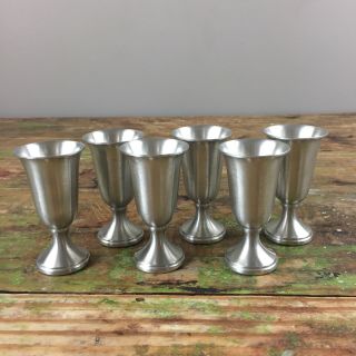 Set Of 6 Vintage Silver Web Pewter Cordial Goblets 1148