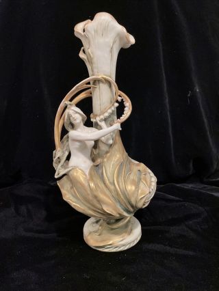Late 1890s Turn Teplitz Austria Art Nouveau Porcelain Vase Rstk Nymph Lily