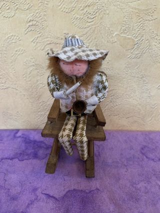 Vintage Hillbilly Old Man Wood Rocking Chair Doll Dollhouse Miniature Furniture