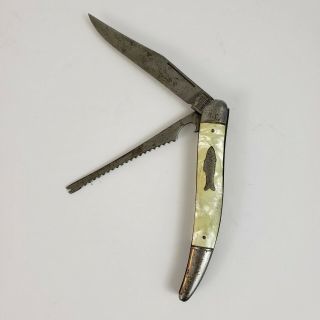Vintage Imperial Fishing Knife W/ Scaler Pocket Knife Mother Of Pearl Handle