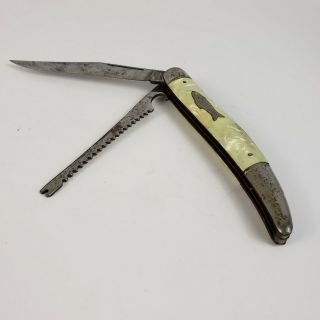 Vintage Imperial Fishing Knife W/ Scaler Pocket Knife Mother of Pearl Handle 2