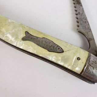 Vintage Imperial Fishing Knife W/ Scaler Pocket Knife Mother of Pearl Handle 3