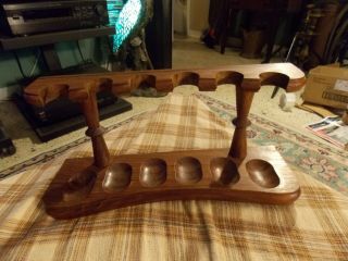 Vintage Walnut Wood Smoking Pipe Stand For 6 Pipes Vg