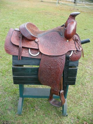Vintage Antique Rr W.  Gulley Western Horse Saddle - Roping Ranch Trail Saddle 15 "