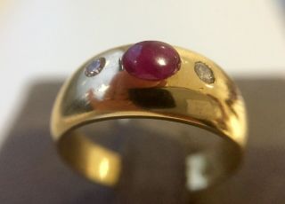 Classic Antique Ruby & Diamonds Gypsie Style Ring In 18ct Gold Uk Size N Us6 3/4