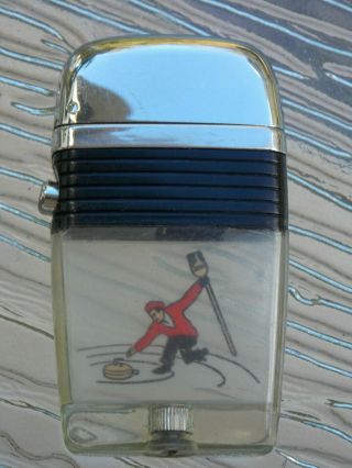 Scripto Vu - Lighter Curling Player With Stone And Broom