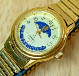 Vintage Armitron Lady Gold Tone Moon Phase Analog Quartz Watch Hours Battery