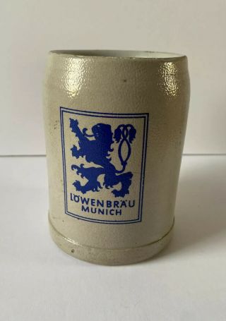 Vintage German Beer Stein Stoneware Mug Salt Glaze Lowenbrau Munich 0.  5 Liter