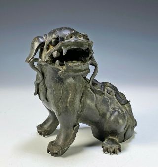 Large Antique Chinese Bronze Statue Of Seated Foo Lion
