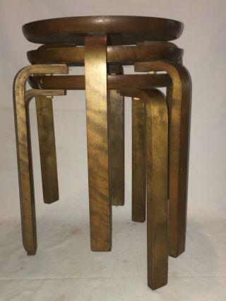 Alvar Aalto Model 60 Bentwood Stool Table Stacking X 3 Vintage Sweden Modernist
