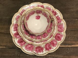 Antique Haviland Co.  Rose Patterned Dish Set Of 4 Limoges France Gold Rim