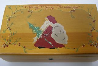 Vintage Lane Miniature Wooden Chest With Santa Claus