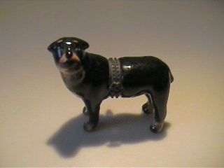Vintage Porcelain Miniature Rottwiler Dog Trinket Box Miniature