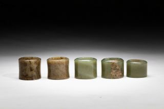 Set Of Chinese Antique Jade Thumb Rings,  17 - 20th