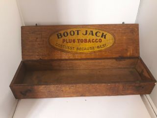 Vtg Antique Boot Jack Plug Tobacco Wood Box Tobacciana Collectable