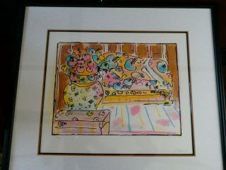 Vintage Signed Numbered 30/100 1979 Peter Max Lady On Couch With Vase W/coa