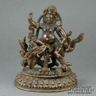 Tibetan Bronze Figure Of A Deity On Dragon,  Lotus Base,  19/20th Century