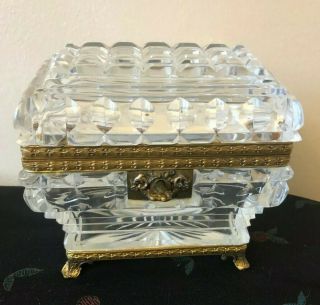 Antique Baccarat Style Cut Crystal Hinged Box With Gilt Bronze Mountings
