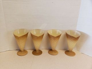 Vintage Set 4 Italian Ice Cream Parfait Sundae Waffle Cone Glasses Goblets Italy