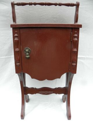 Vintage Oak Copper - Lined Smoking Stand/humidor Painted Burgundy Or Brick Red