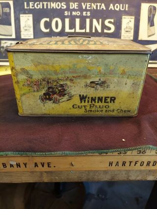 Winner Tobacco Tin Cut Plug Smoking Lunch Box Can Vintage Antique 1900 