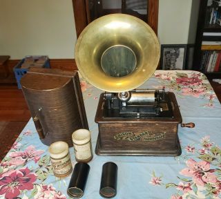 Antique Edison Standard Cylinder Phonograph Model B W/ Picnic Horn Well