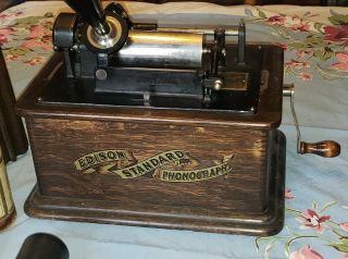 Antique EDISON STANDARD Cylinder PHONOGRAPH Model B w/ Picnic Horn WELL 2