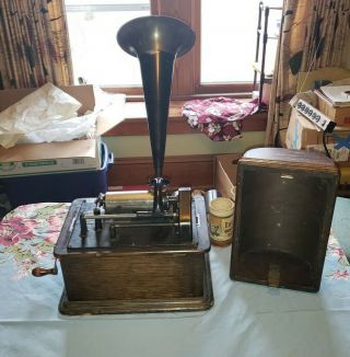 Antique EDISON STANDARD Cylinder PHONOGRAPH Model B w/ Picnic Horn WELL 3