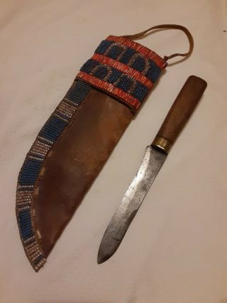 Antique Native American Indian Beaded Quilled Sheath Trade Knife