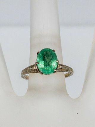 Antique 1920s $5000 2ct Aaa,  Colombian Emerald 14k White Gold Wedding Ring