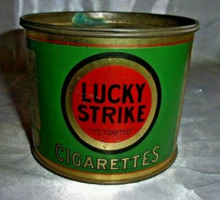 Vintage Lucky Strike Round Cigarette Tobacco Tin With Stamp