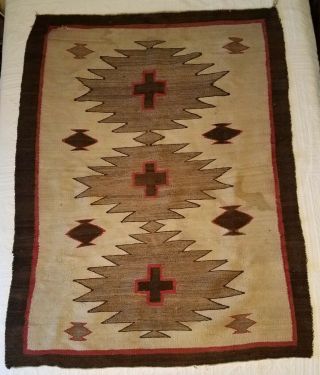 Antique Navajo Saddle Blanket Wool Rug 62 " ×48 " Native American Hand Woven