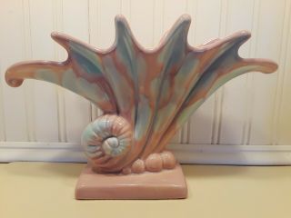 Vintage Royal Haeger Snail Shell Vase R - 299 In Pink / Blue Glaze Nautilus