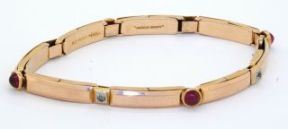 American Beauty Antique Heavy 14k Gold 1.  12ct Diamond/ruby Stretch Link Bracelet