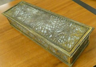 Antique Tiffany Studios LARGE Bronze Slag Glass Pine Needle Jewelry Box 827 5