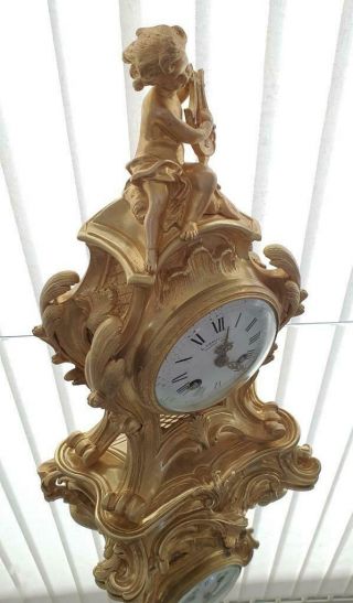 Antique French Mantle Clock Stunning 1880 ' s Rococo Embossed 8 day Gilt Bronze 5