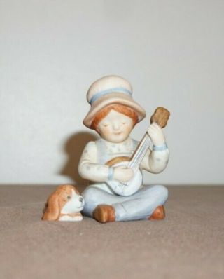 Vintage Holly Hobbie Boy With Banjo And Pup Figurine