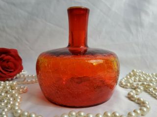 Vintage Red Amber Orange Crackle Glass Vase Blenko Decanter.  B - 447