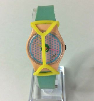 Vintage Swatch Watch 1986 Lp100 Pink Flamingo Polka Dots With Guard