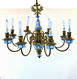 Wedgwood & Brass 8 Light 27 " Chandelier Blue/white Jasperware Hanging Lamp