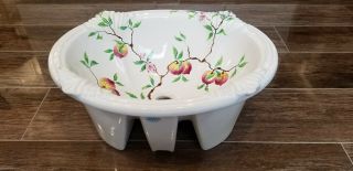 Vintage Italian SHERLE WAGNER Hand - Painted Peaches & Blossoms Bathroom Sink 2