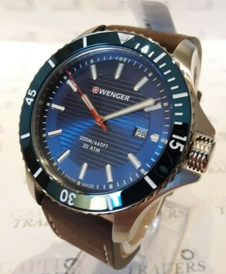 Wenger Swiss Military 01.  0641.  130 Mens 43mm Seaforce Blue Dial S/steel Watch Nwt