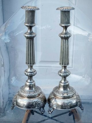 Silver Russian Candlestick Holders 15.  5 " Dates 1899.  - 1908 Vyrzhikovsky (maker)