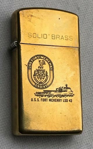 Vintage 1932/1990 Zippo U.  S.  S.  Fort Mchenry Lsd 43 Solid Brass Slim Lighter