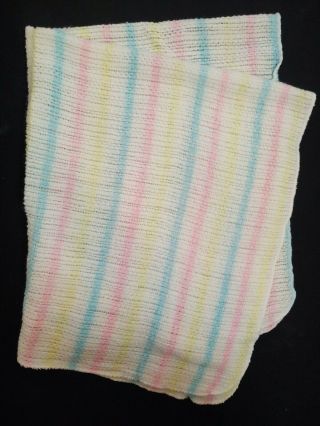 Vintage Beacon Baby Blanket Waffle Weave Acrylic Pastel Stripe Pink Blue Yellow