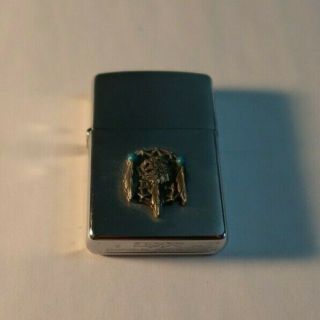 Rare Vintage Zippo Cigarette Lighter Indian Head Dress Feathers Turquoise Look