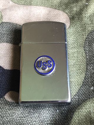 1964 Vintage Zippo Slim Lighter Uss United States Steel Us Steel Flat Bottom